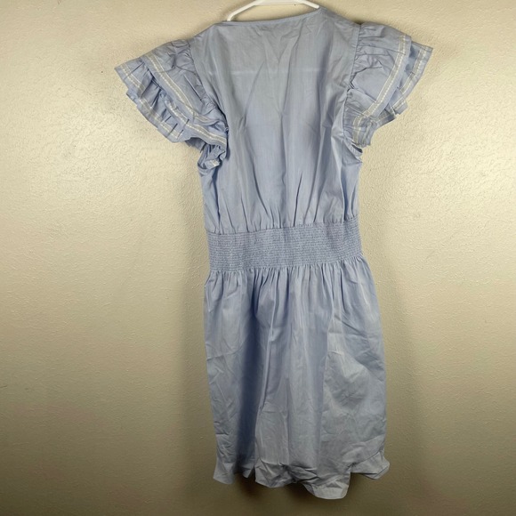 Sandro Paris Light Blue Smocked Waist Ruffle Sleeve Midi Dress Size 1 - Picture 7 of 10